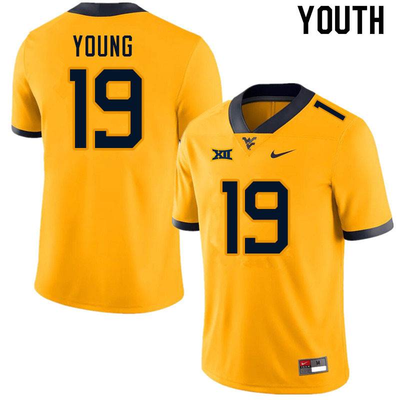 Youth #19 Scottie Young West Virginia Mountaineers College Football Jerseys Sale-Gold